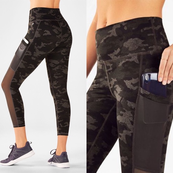 Leggings Fabletics Femme Taille S – Powerhold Camouflage Gris, Taille Haute